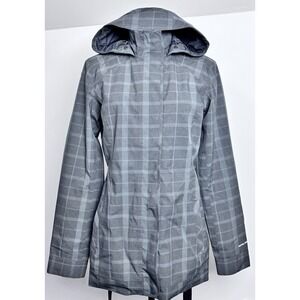 Royal Robbins Gray Plaid Rain Jacket Hooded Belted Size Small Waterproof